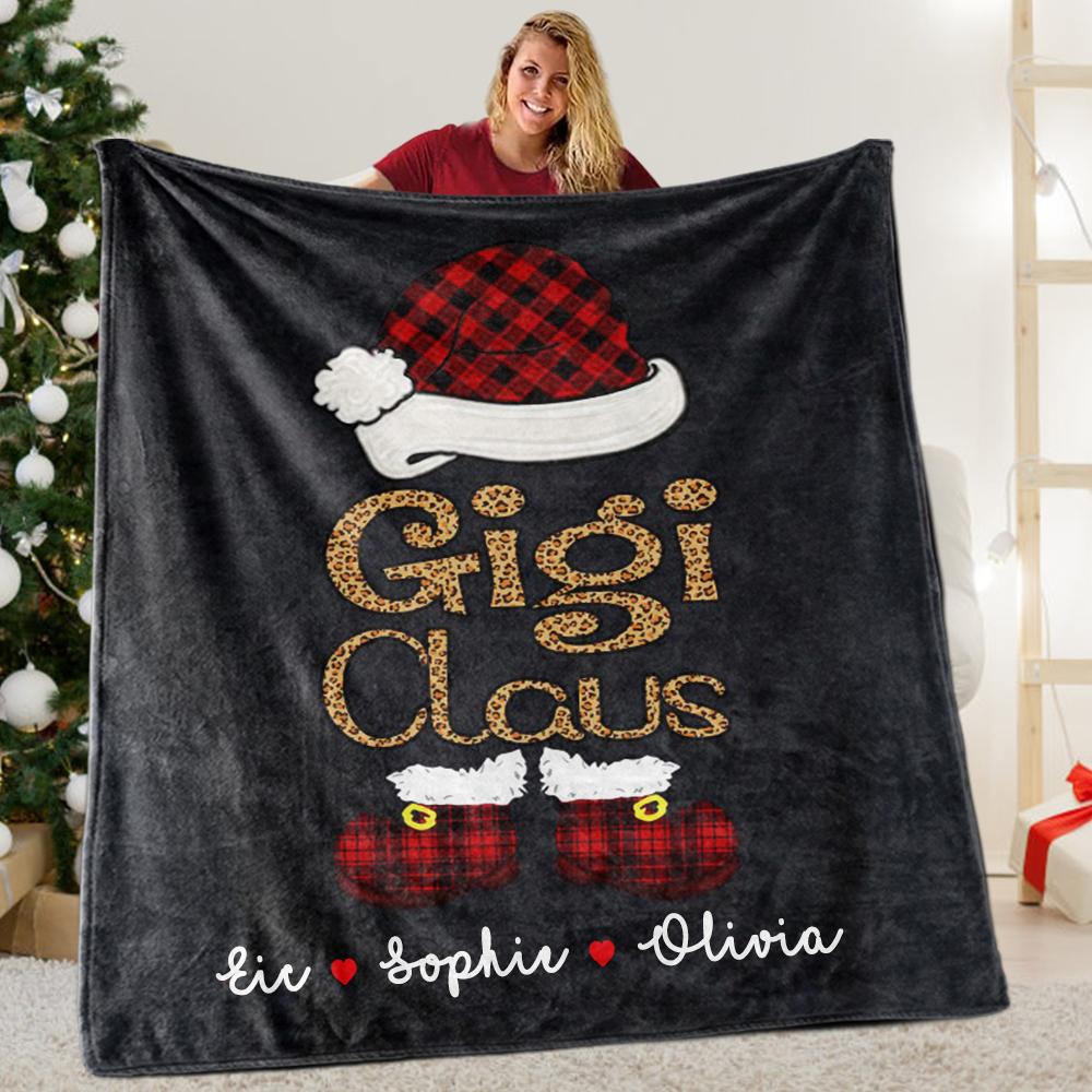 Custom Title Christmas Claus Blanket with Grandkids' Names II