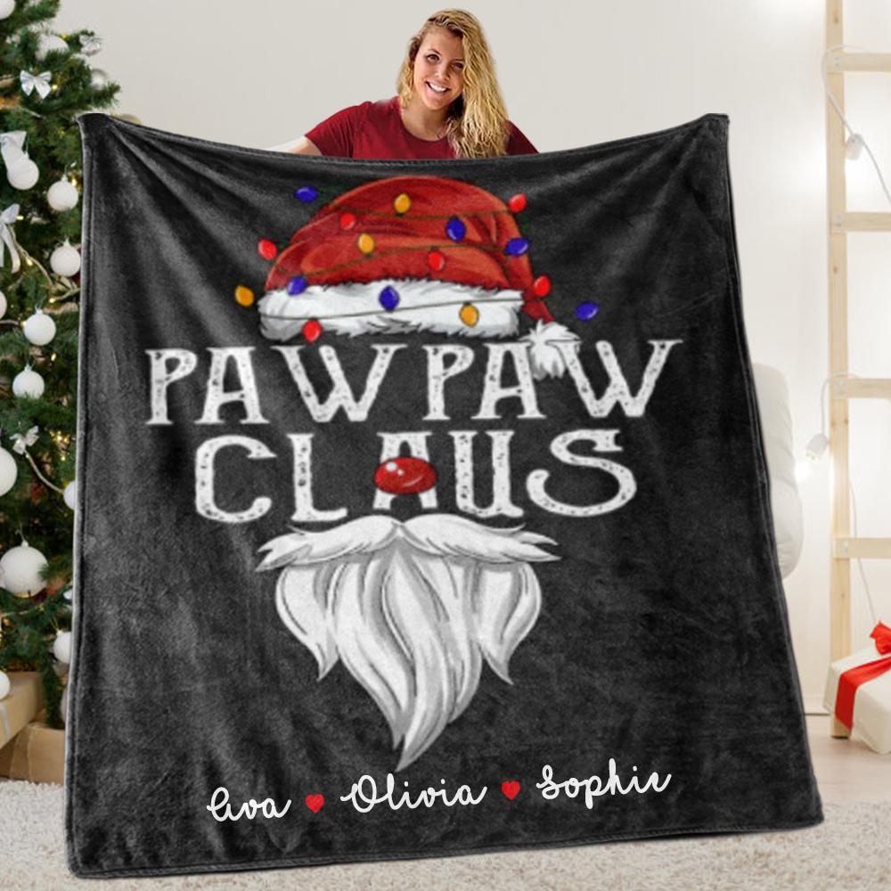 Custom Title Christmas Claus Blanket with Grandkids' Names