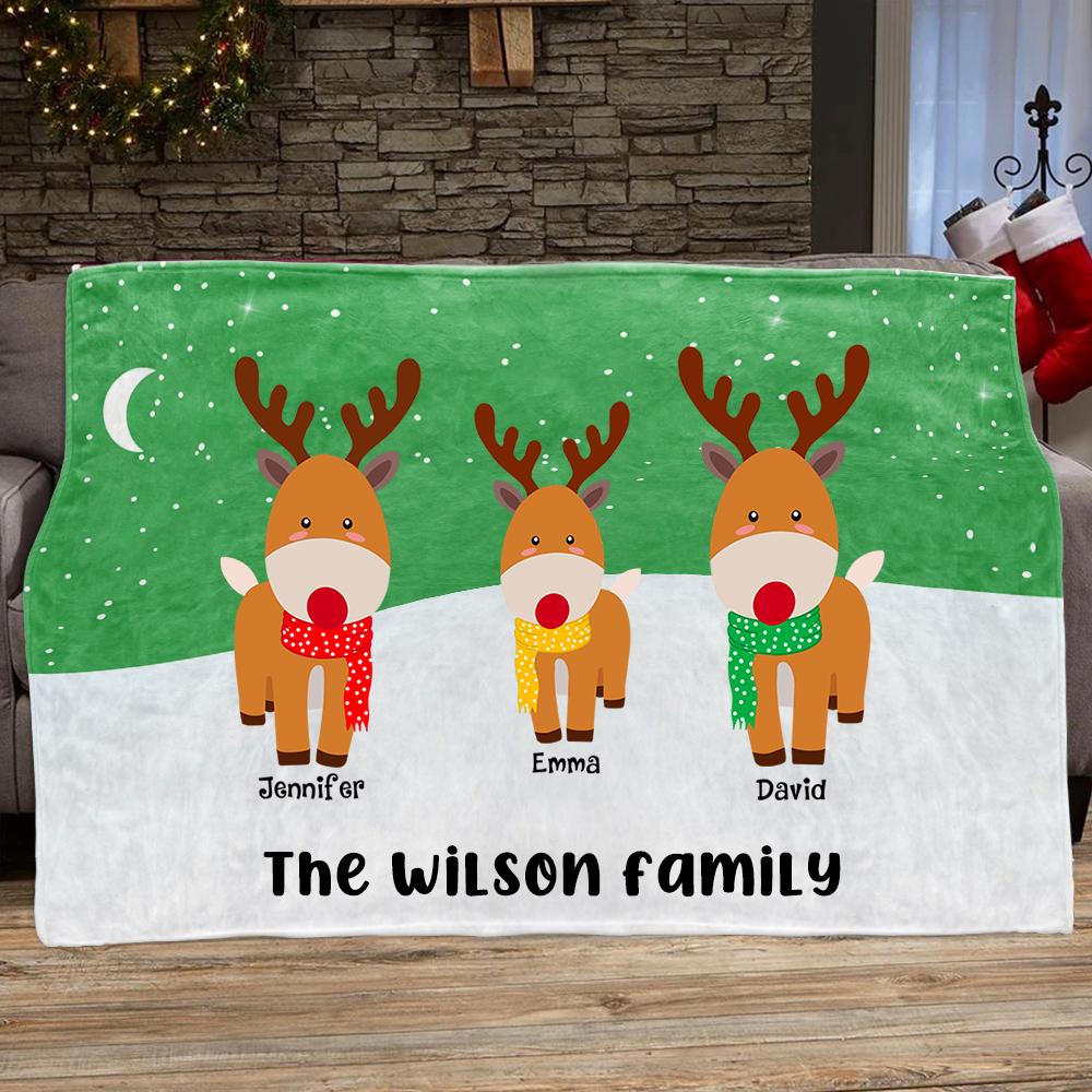 Personalized Deer Christmas Blanket with Children's Names