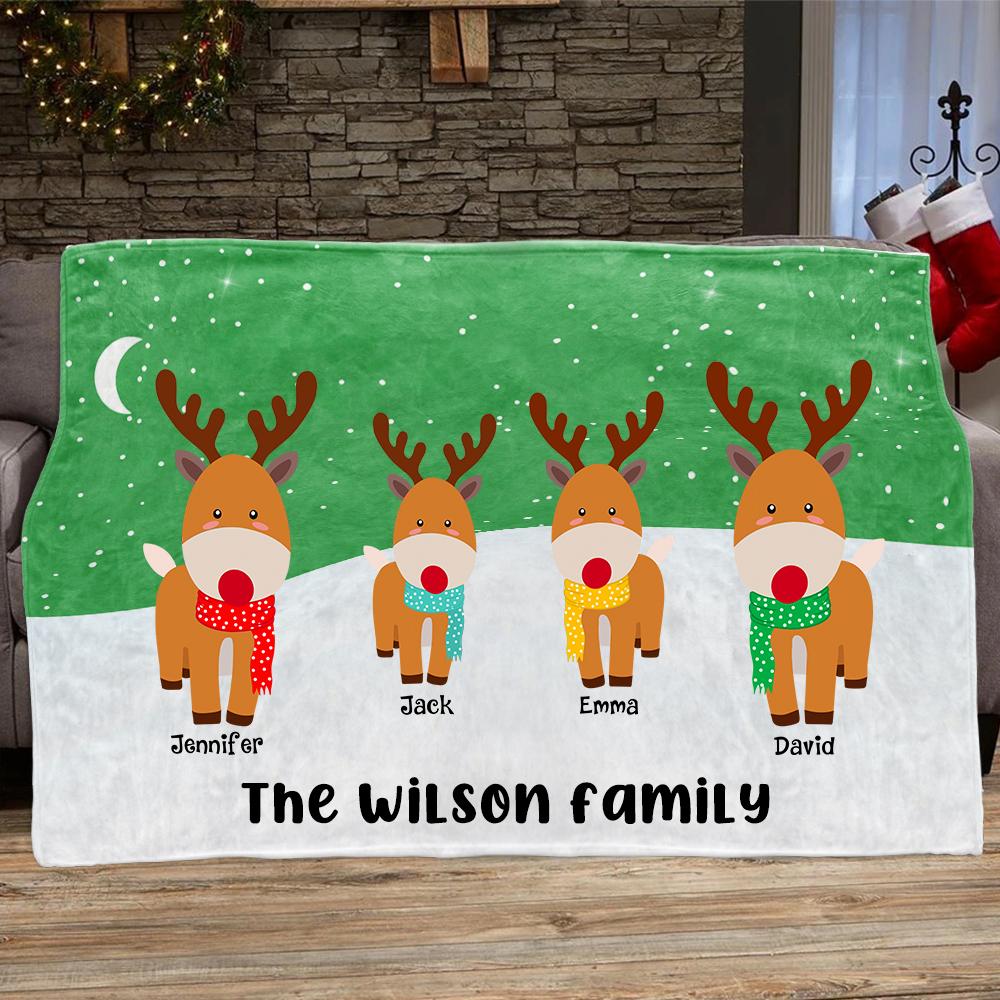 Personalized Deer Christmas Blanket with Children's Names