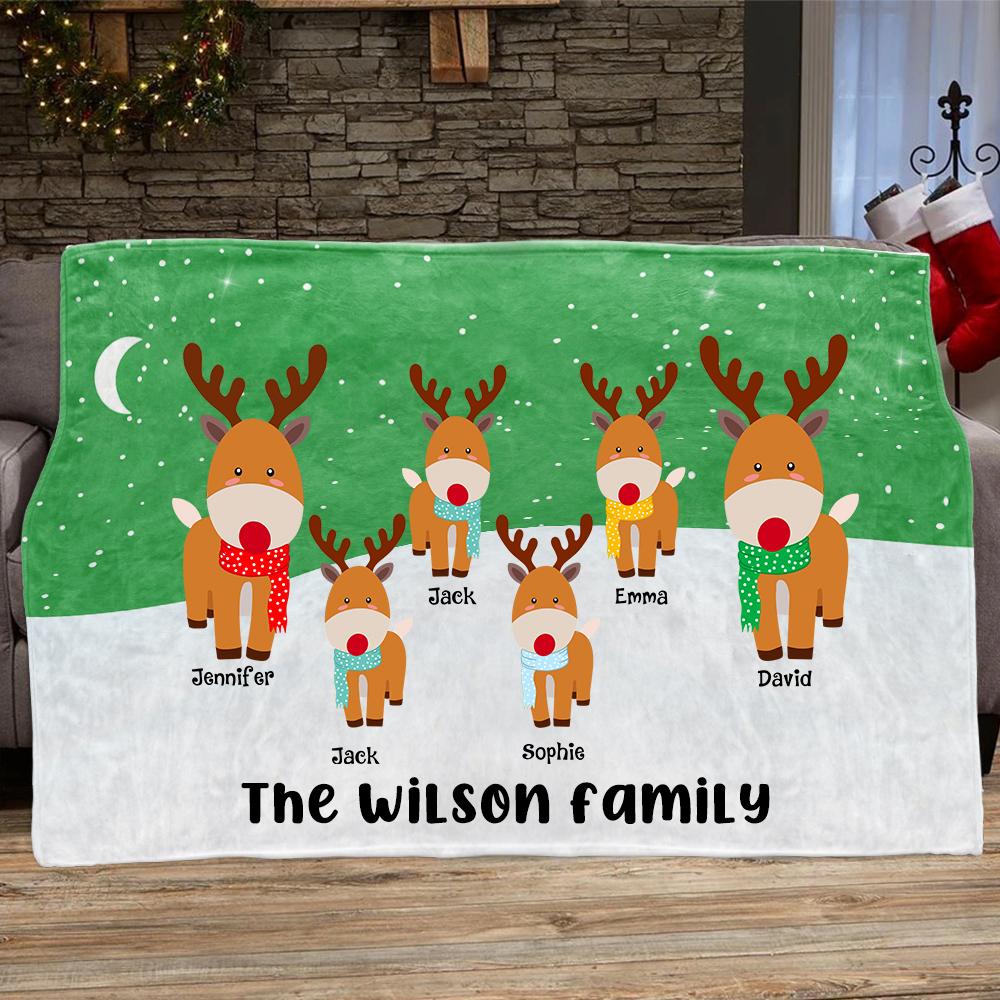 Personalized Deer Christmas Blanket with Children's Names