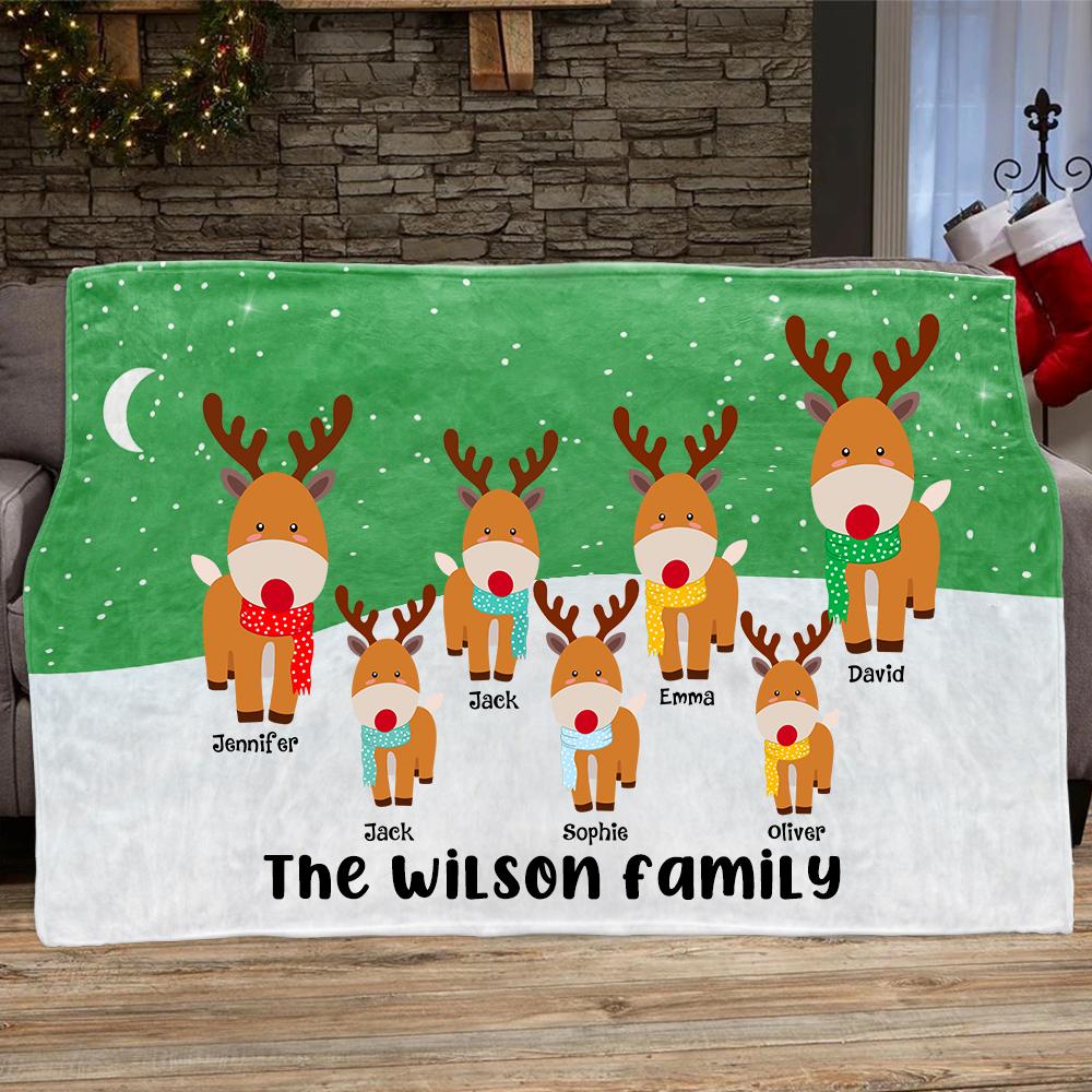 Personalized Deer Christmas Blanket with Children's Names