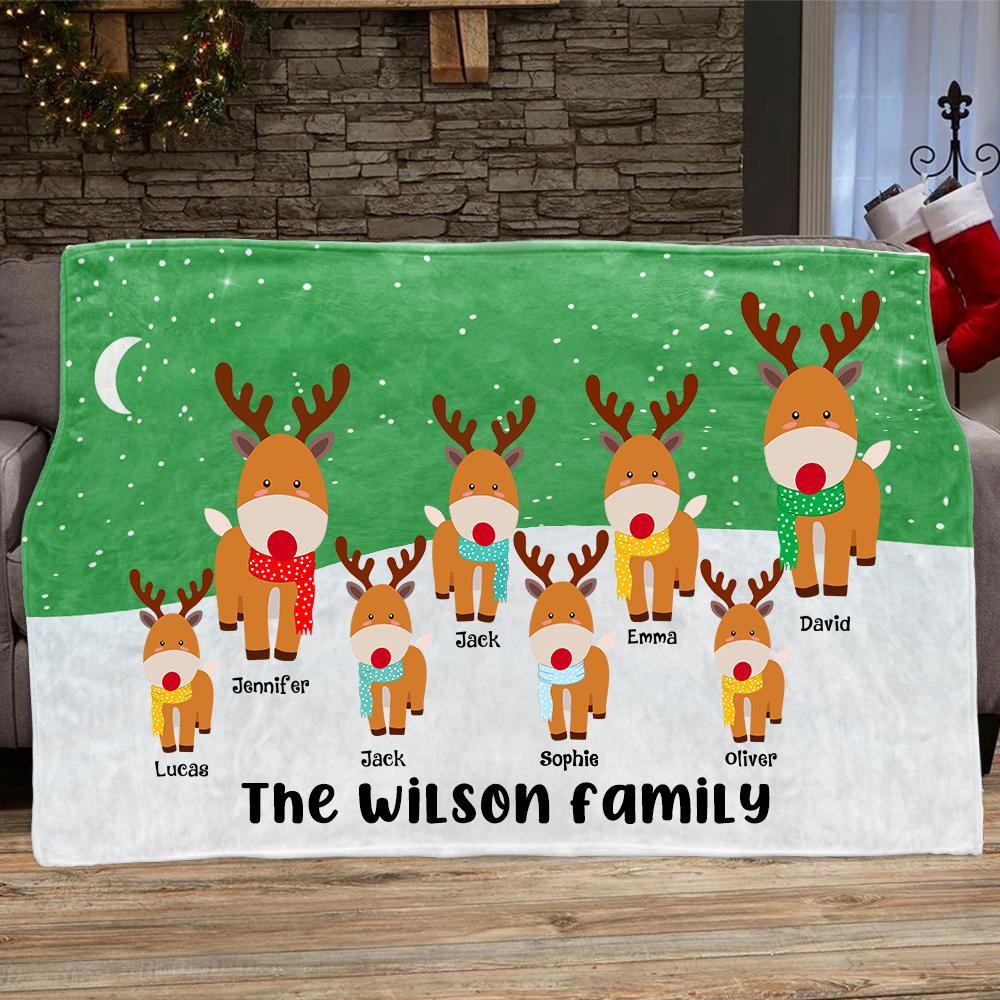 Personalized Deer Christmas Blanket with Children's Names