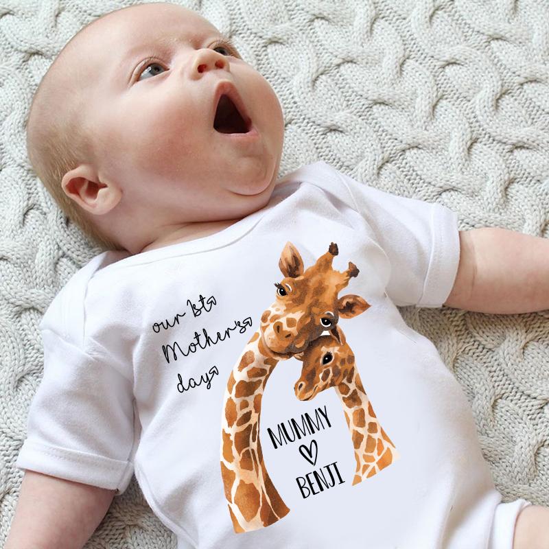 Custom Giraffe Mother's Day Baby Onesies and Matching Mom Shirts