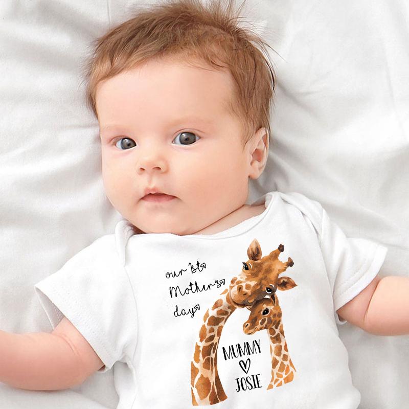 Custom Giraffe Mother's Day Baby Onesies and Matching Mom Shirts
