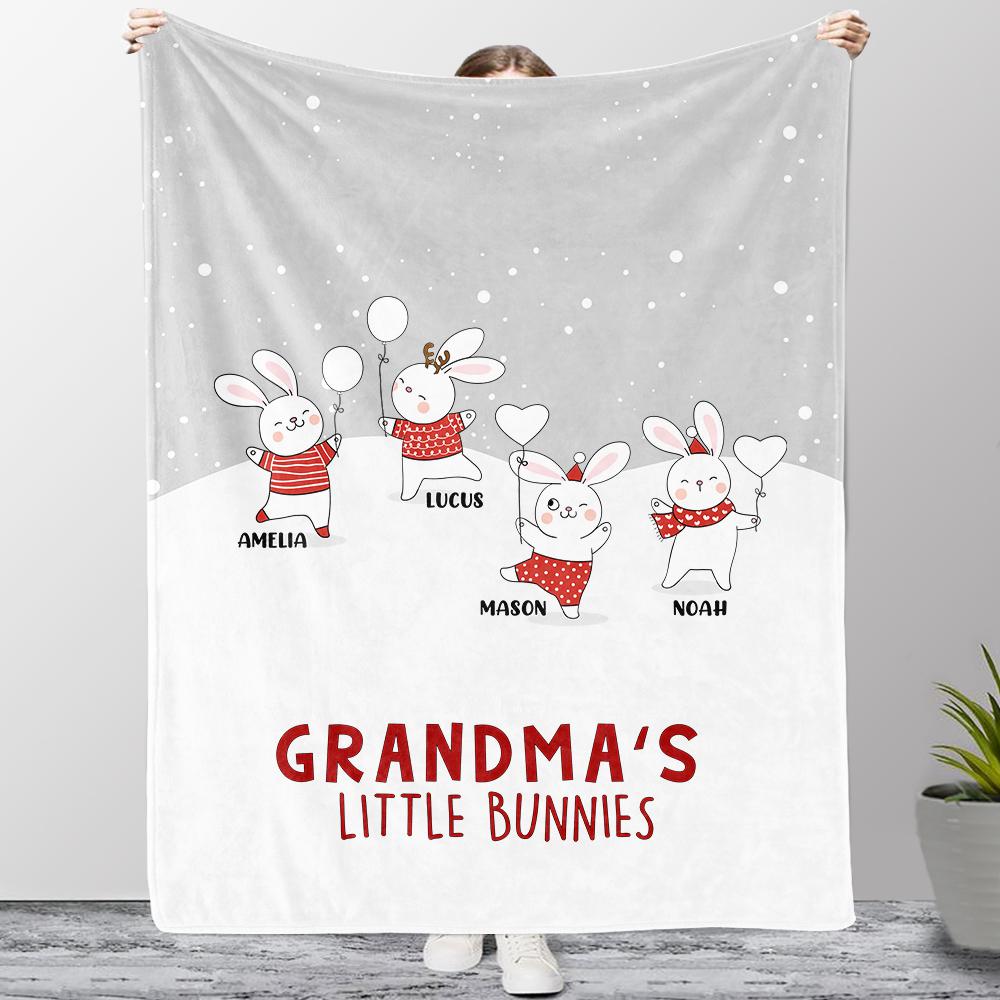 Personalized Christmas Family Member Bunny Fleece Blanket