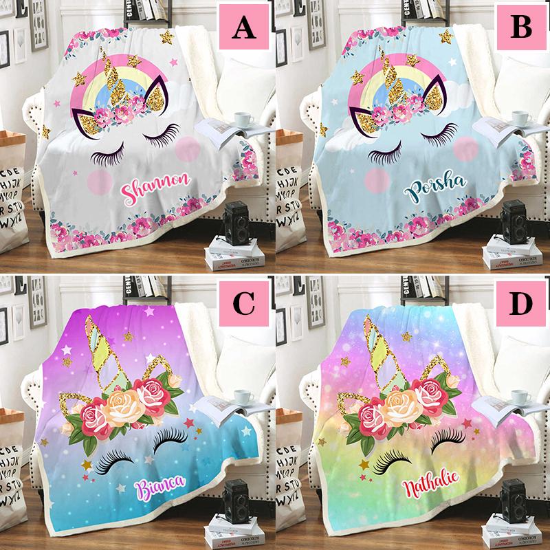 Custom Glitter Unicorn Warm Sherpa Blankets