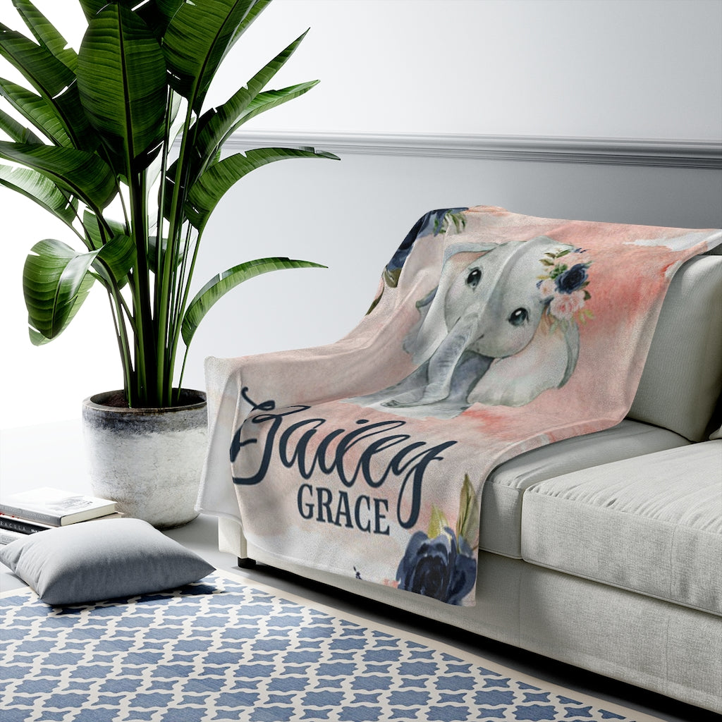Custom Name Elephant Baby Boy and Girl Blanket