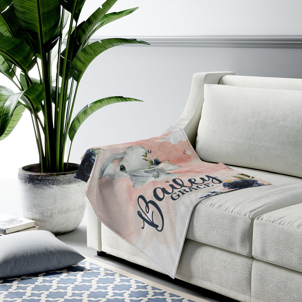 Custom Name Elephant Baby Boy and Girl Blanket