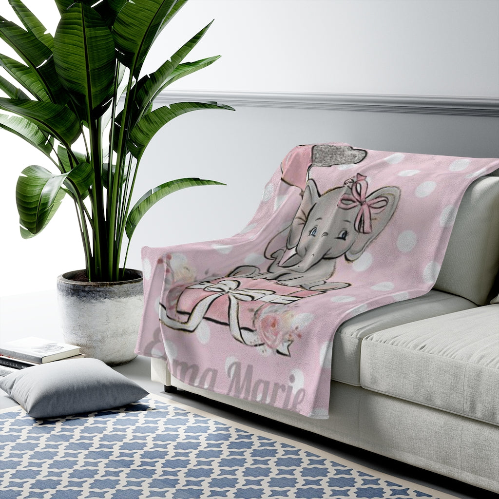 Custom Name Elephant Baby Girl Blanket