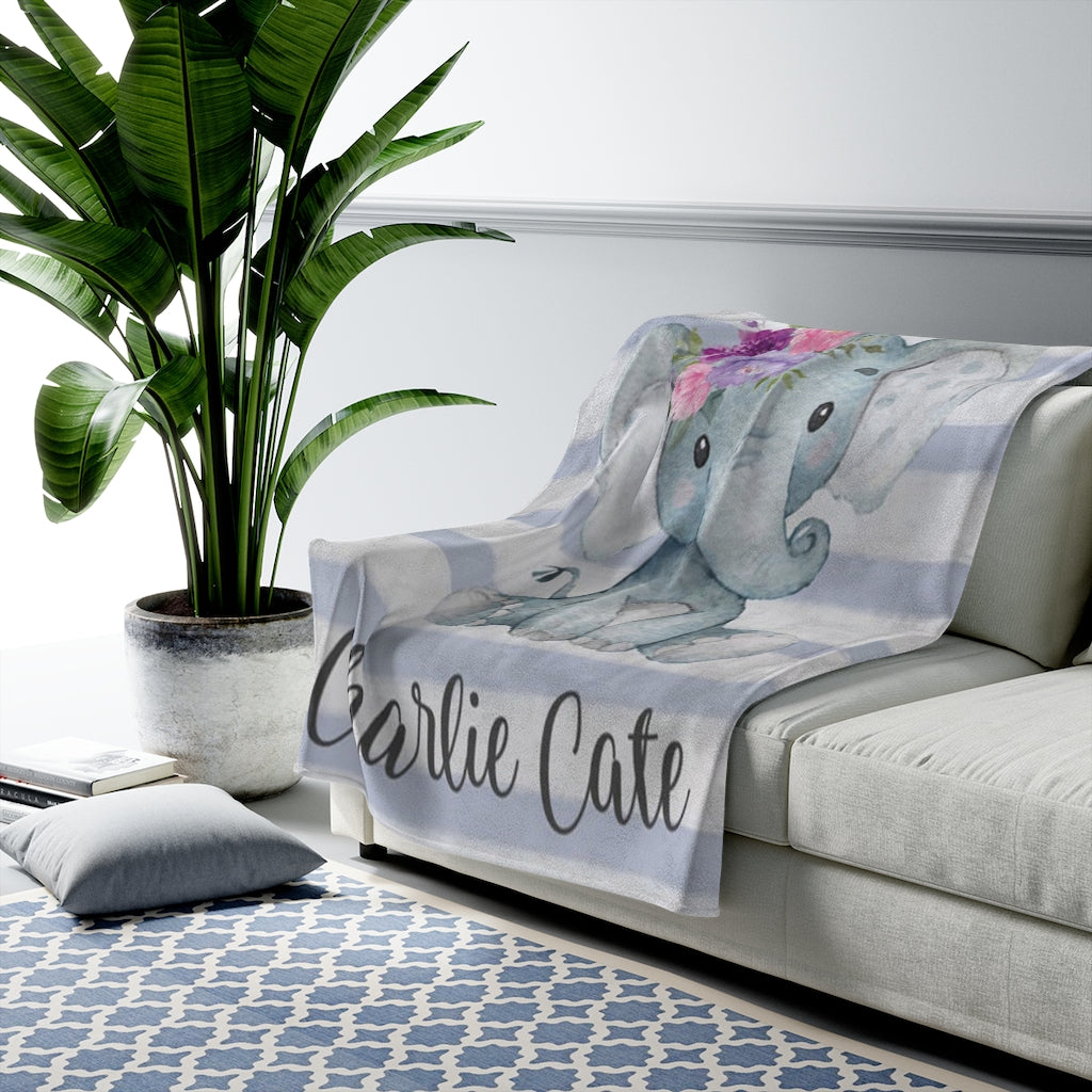 Custom Name Elephant Baby Boy and Girl Blanket